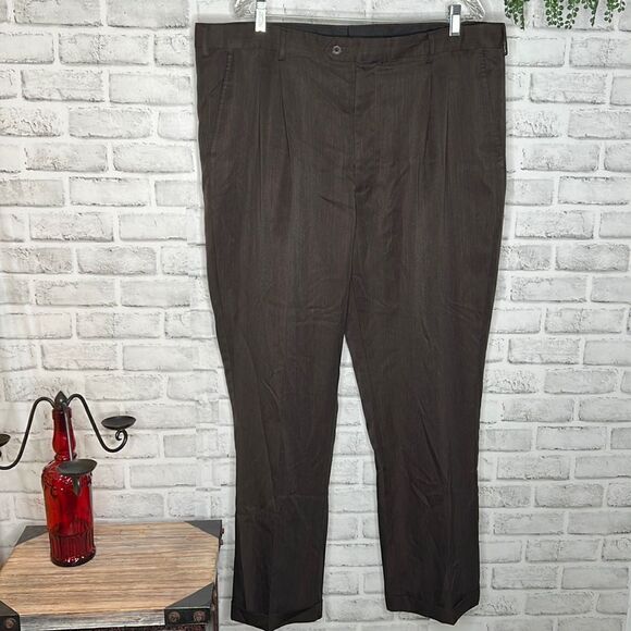 Geoffrey Beene Chocolate Brown Cuffed Dress Pants Slacks 42x30 - Picture 2 of 9